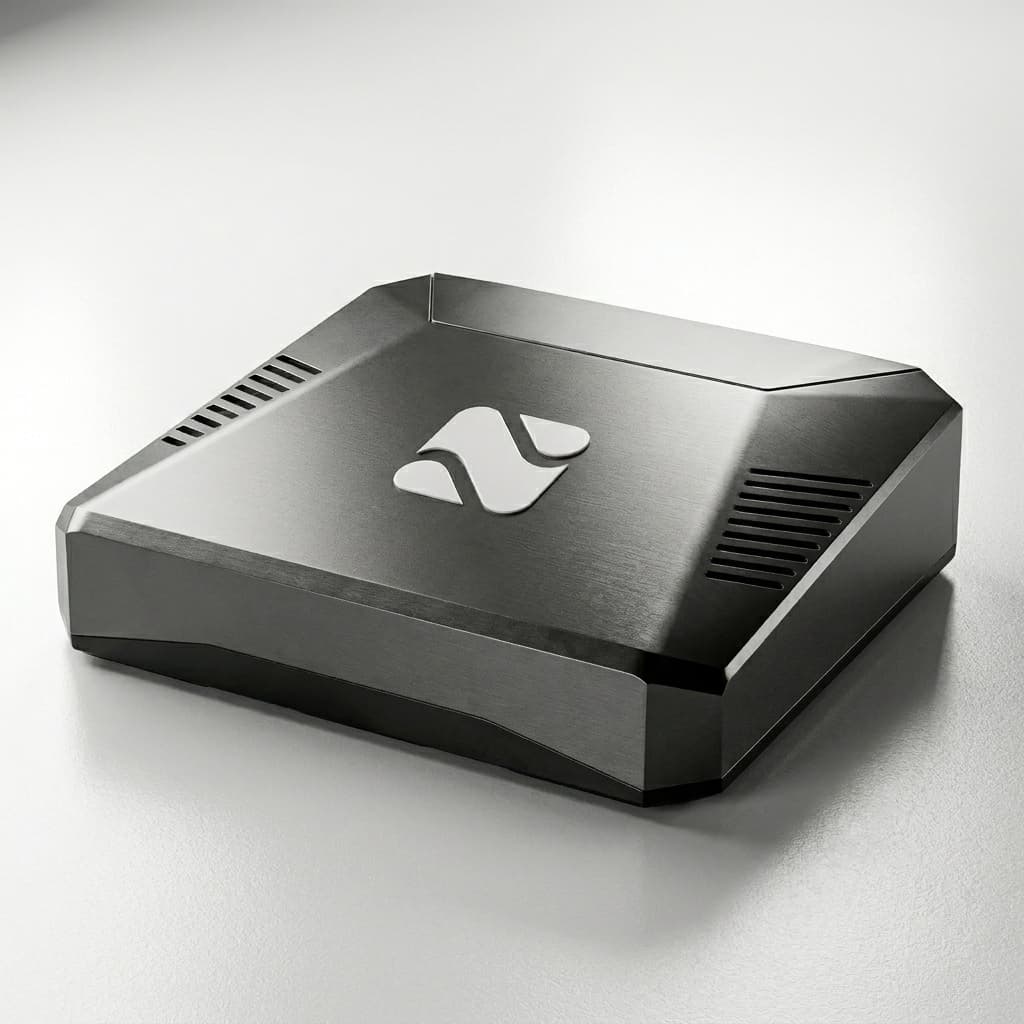 The Nightcap Edge device — a small brushed-metal box with the Nightcap logo on top